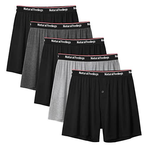 Natural Feelings Soft Bamboo Boxers for Men Breathable Boxer Short Men Loose Fit Mens Soft Underwear Boxers for Men Pack M