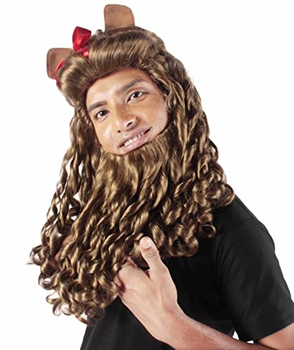 HPO Adult Men's Light Brown Lion Wig, Perfect for Festivals and Halloween, Breathable Capless Cap, Flame-retardant Synthetic Fiber
