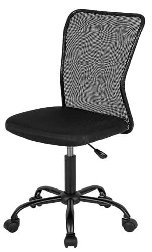 FDW Home Office Chair Mid Back Mesh Desk Chair Armless Computer Chair Ergonomic Task Rolling Swivel Chair Back Support Adjustable Modern Chair with Lumbar Support (Black)