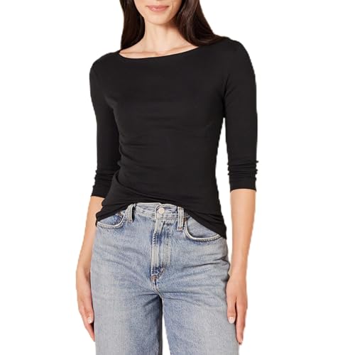 Amazon Essentials Women's Classic-Fit Long-Sleeve Crewneck T-Shirt (Available in Plus Size), Black, Medium