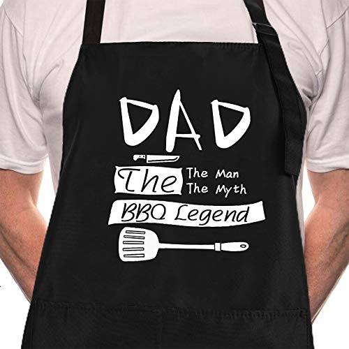 Rosoz Funny Black Chef Aprons for Men, Dad BBQ Legend, Adjustable Kitchen Cooking Aprons with Pocket Waterproof Oil Proof Father’s Day/Birthday