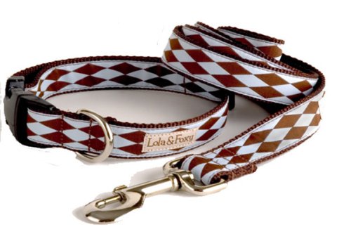 Lola & Foxy Joker Blue with Brown Diamonds Dog Collar, 3/4' Wide, Medium (10'-16' Neck Size)