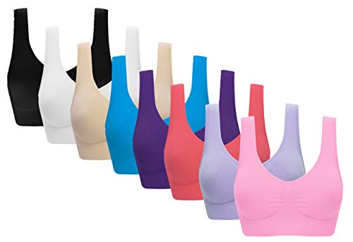 Vermilion Bird Women's 8 Pack Seamless Comfortable Sports Bra with Removable Pads Pack of 8 XL