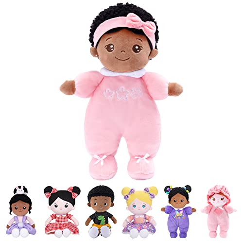 OUOZZZ Soft Black Baby Dolls for Girls - First African American Baby Dolls Multicultural Plush Rag Doll Sleeping Cuddle Buddy Doll Toy for Kids 10'