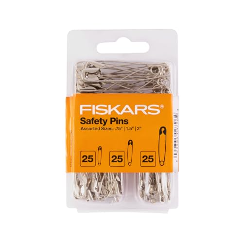 Fiskars Assorted Safety Pins - Assorted 3-Size Safety Pin Set - Sewing Accessories and Supplies - 75-Piece