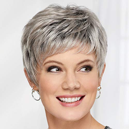 Paula Young Casey WhisperLite Wig Short, Ultra-Chic Pixie Wig with Neat, Straight Layers/Multi-tonal Shades of Blonde, Silver, Brown, and Red