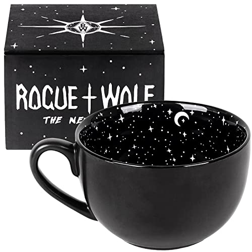Rogue + Wolf Midnight Cool Coffee Mug For Men, Large Goth Decor in Gift Box, Halloween Spooky Gifts for Women, Ghost Witch Skull Mugs, Witchy Stuff Novelty Porcelain Tea Cup Gothic - 17.6oz 500ml