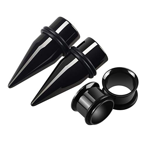 Awinrel Stainless Steel 1/2' Ear Gauge Taper Stretching and Single Flare Plugs Flesh Tunnel Kit with O-ring 2 Pairs Black 12mm