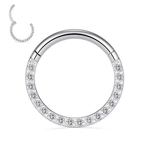 Septum Clicker Rings 316L Surgical Steel Daith Earrings Septum Jewelry 16G Conch Hoop Ring Hinged Segment Seamless Clicker Nose Hoop Ring Silver Snug Tragus Cartilage Helix Rook Lobe Earrings 8mm