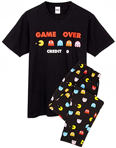 Pac-Man Pyjamas Mens Arcade Game Over Black T Shirt & Loungewear Joggers Pjs Large