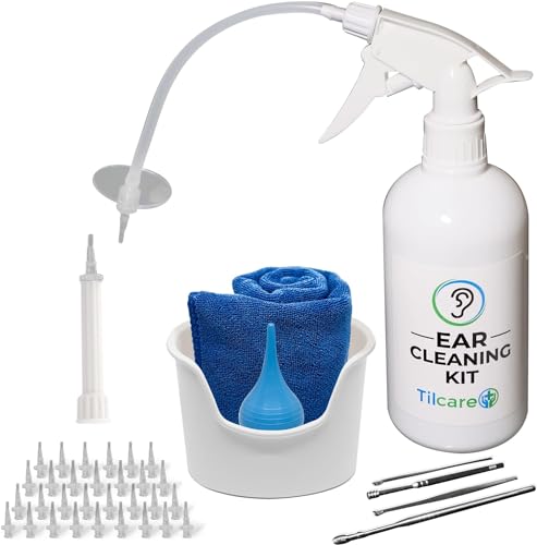 Ear Wax Removal Tool by Tilcare - Ear Irrigation Flushing System for Adults & Kids - Perfect Ear Cleaning Kit - includes Basin, Syringe, Curette Kit, Towel and 30 Disposable Tips