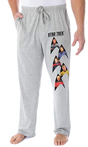 INTIMO Star Trek Men's Captain Kirk Picard Janeway Archer Sisko Insignia Stack Lounge Pajama Pants (3X-Large) Heather Grey