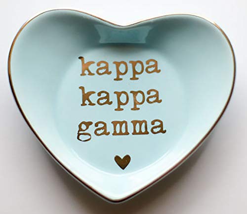 Sorority Shop Kappa Kappa Gamma Jewelry Dish - Heart-Shaped High-gloss finish Ceramic tray with Gold Detailing, Multi-Function Ceramic Ring Dish for Home or Office, Ideal for Jewelry and Keys