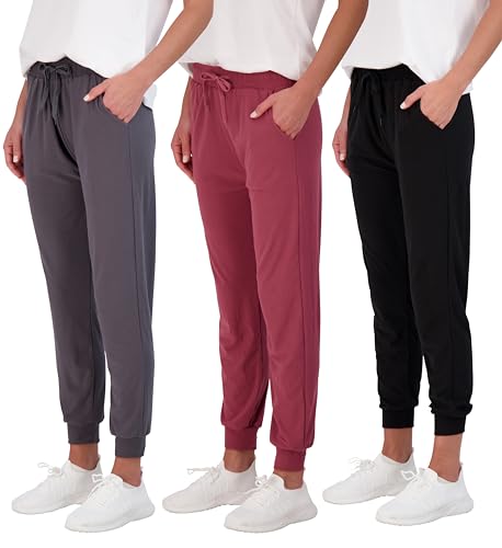 Real Essentials Women's Lounge Jogger Soft Teen Sleepwear Pajamas Fashion Loungewear Yoga Pant Active Athletic Track Running Workout Casual wear Ladies Sweatpants Pockets, Set 6, L, Pack of 3