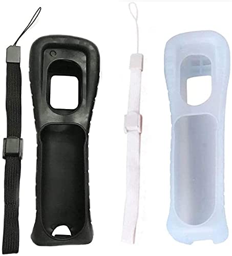 Grafken Soft Silicone Skin Case Cover with Hnad Wrist Strap for Wii Remote White + Black