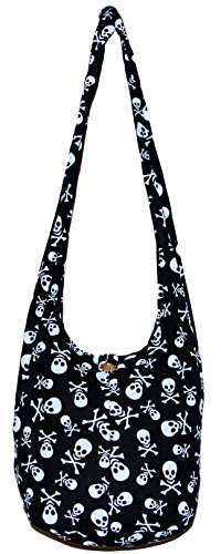 Skull Bohemian Boho Hobo Hippie Gothic Crossbody Bag Purse 33' Black (Black)
