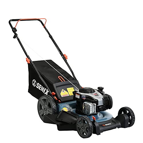 SENIX LSPG-M7 21-Inch Gas Lawn Mower with 140 cc 4-Cycle Briggs & Stratton Engine, Bagging, Mulching, and Side Discharge, 6-Position Dual Lever Height Adjustment