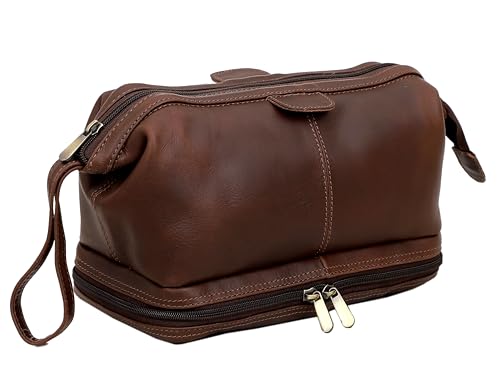 cuero Genuine Buffalo Leather Unisex Toiletry Bag Travel Dopp Kit Made With High Class Buffalo Leather With 101 Year Warrenty With Replacement (dark brown)