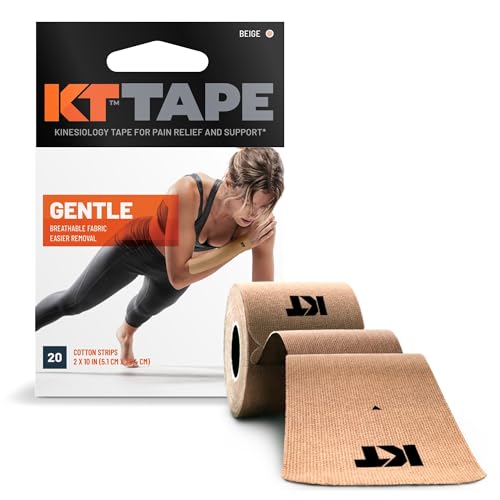 KT Tape, Kinesiology Athletic Tape, Gentle Adhesive for Sensitive Skin, 20 Count, 10' Precut Strips, Beige