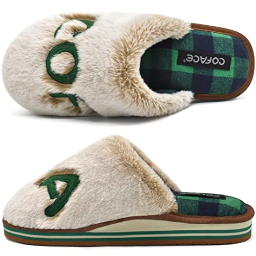COFACE Fur Slippers,Comfortable Women's Scuff Slip On Slippers with Cozy Lining Non-Slip Rubber Sole,Size 11