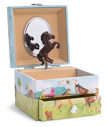 Jewelkeeper Girl's Musical Jewelry Storage Box Pullout Drawer, Horse and Barn Design, Home on the Range Tune