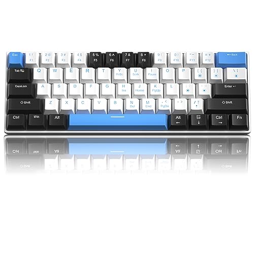 60% Mechanical Gaming Keyboard,Black White Blue Keycaps Gaming Keyboard with Brown Switches, Detachable Type-C Cable Mini Keyboard with Blue LED Light for Windows/Mac/PC/Laptop