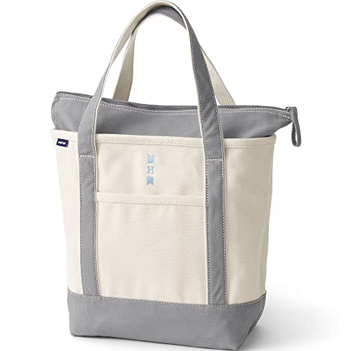 Lands' End Natural Zip Top Canvas Tote Bag Natural/silver Graphite No SzLarge