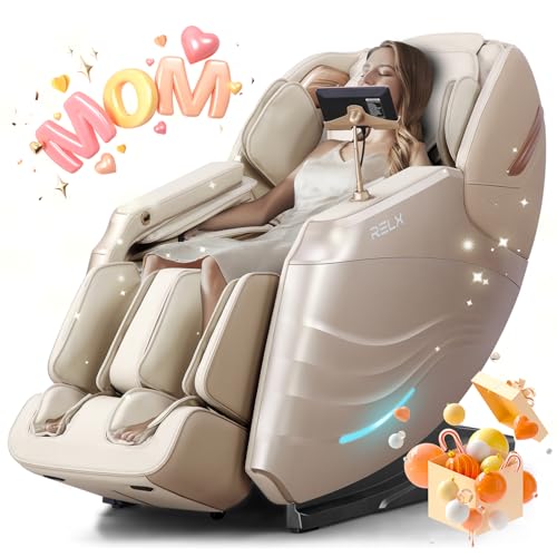RELX Massage Chair Full Body, Zero Gravity SL-Track Shiatsu Massage Chair, 12 Modes, Airbag Massage, with Yoga Stretch, Foot Massage, AI Control（Cream）