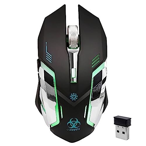 VEGCOO Wireless Gaming Mouse, Silent Wireless Mouse, Rechargeable Computer Mice with Colorful RGB LED Lights and 3-Level-Adjustable DPI, 6 Buttons Mouse with Side Buttons for Laptop and Desktop