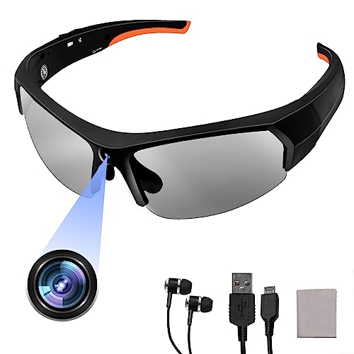YYCAMUS Smart Glasses Video Camera, HD 1080P Spy Sunglasses for Men, Bluetooth Glasses with Earphone, Built in 32GB Memory Card Vlogging Camera for Sports & Outdoors