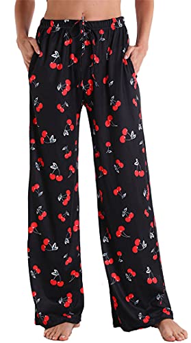 X-Image Athletic Pocket Pants Yoga Pants Women High Waist Side Drawstring Workout Pajama Bottoms Black-Cherry, Small