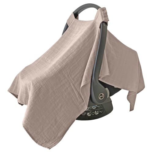MOZAH 100% Organic Muslin Baby Car Seat Cover Muslin Carseat Canopy Baby Car Seat Covers for Boys (Warm Taupe)