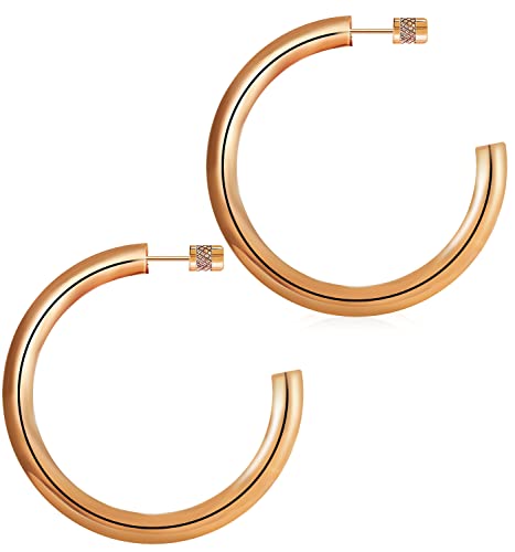 iLovey 14K Gold Hoop Earrings for Women, 40MM Lightweight Open Chunky Rose Gold Hoops, Large Thick Chunky Hoops, Hypoallergenic, Anti Tarnish, Comfortable, Jewelry Gifts