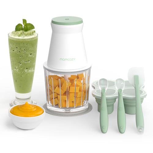 Baby Food Maker, Momcozy Baby Food Processor Set for Baby Food, Fruit, Vegetable, Meat, Baby Food Puree Blender with Baby Food Containers, Food Freezer Tray, Silicone Spoons, Spatula