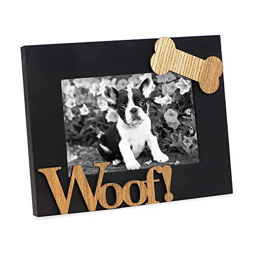 Isaac Jacobs Black Wood Sentiments Dog “Woof!” Picture Frame, 4x6 inch, Photo Gift for Pet Dog, Puppy, Display on Tabletop, Desk (Black, 4x6)