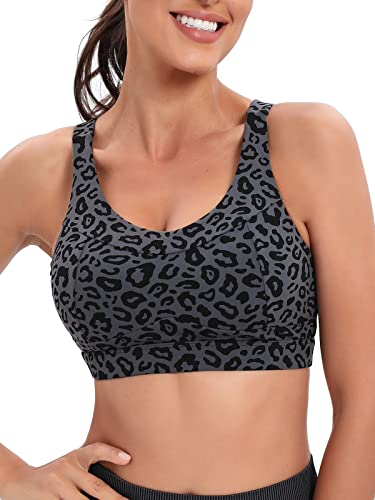 RUNNING GIRL High Impact Sports Bras for Women,Racerback Bra Workout Crop Tops for Women (WX2667 Leopard Print, XL)