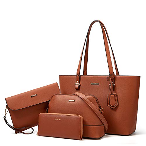 Women Fashion Synthetic Leather Handbags Tote Bag Shoulder Bag Top Handle Satchel Purse Set 4pcs