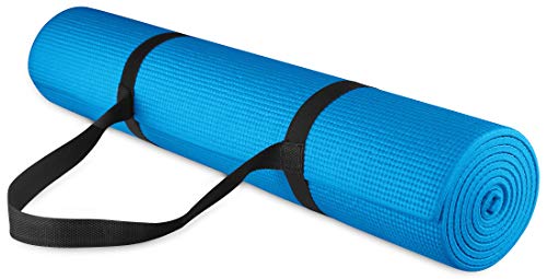 BalanceFrom Go Yoga All-Purpose 1/4-Inch High Density Anti-Tear Exercise Yoga Mat with Carrying Strap, Blue