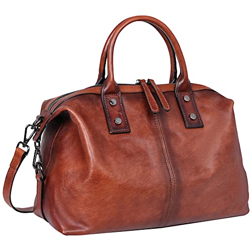 Iswee Retro Leather Shoulder Bag Satchel Tote Bag Top Handle Handbag Designer Large Capacity Cross Body Bag(Brown)