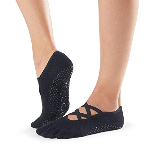toesox Grip Pilates Barre Socks – Non Slip Elle Full Toe for Yoga & Ballet, Small, Black