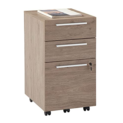 Realspace Trezza 19' D Vertical 3-Drawer Mobile File Cabinet, Light Oak