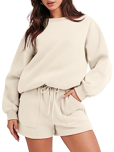 ANRABESS Women 2 Piece Outfits Sweat Shorts Sets 2024 Oversized Casual Lounge Matching Set Sweatsuit Tracksuit Clothes 1047mibai-M