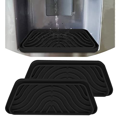 ECHEN 2 Pack Refrigerator Drip Catcher, Silicone Refrigerator Drip Tray, Non-slip Cuttable Drip Pad for Ge, Whirlpool, Samsung Fridge Ice & Water Dispenser Drip Pan (Rectangular,Black)