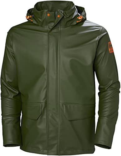 Helly-Hansen Workwear Gale Waterproof Jackets for Men Made from Heavy-Duty Polyurethane on Polyester Knit for High Mobility, Army Green - Large