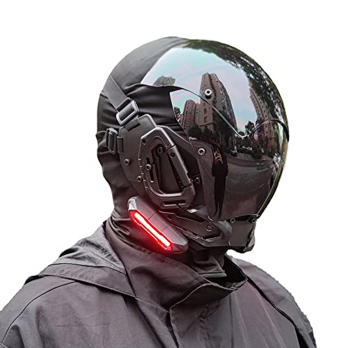 KYEDAY Punk Gothic Cyber Mask for Men,Techwear mask, Halloween Cosplay Costume Accessory with LED Light, Futuristic Mask