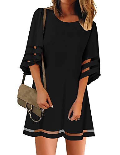 LookbookStore Black Dresses for Women 2023 Casual Summer Crewneck Little Black Dress for Women 3/4 Bell Sleeve Loose Party Dress Black Wedding Dress Size S Size 4 6