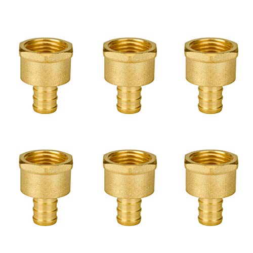1/2' Pex Fittings, SUNGATOR 1/2 Pex Female Adapter, PEX 1/2' x 1/2' NPT Female Threaded Adapter, 1/2' Pex to 1/2' Female NPT, No Lead Brass 1/2' Pex Fittiings Set, ASTM F1807(6 Pack)