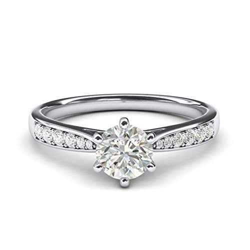 THELANDA 10k white gold 1.0 CT Classic 6-Prong Simulated Diamond Engagement Ring Graduated Side Stones Promise Bridal Ring (7)
