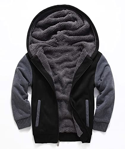 ZITY Kids Sweatshirt Full Zip Hoodie Youth Long Sleeve Sweatshirt Fleece Jacket With Kanga Pocket (Black Grey,14)
