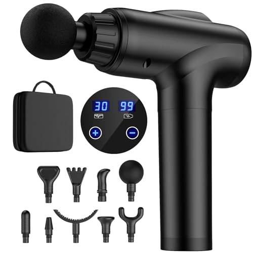 JQX Massage Gun Deep Tissue, Handheld Electric Body Muscle Massage Gun, High Percussion Vibration Back Neck Massager for Athletes with 30 Speed Levels & 9 Heads, Gifts for Men and Women Black